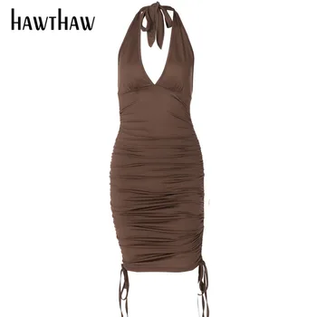 Hawthaw Moterys Vasarą V Kaklo, Rankovių Apynasrio Bodycon Seksualus Šalies Paketo Klubo Mini Suknelė Sundress 2021 Moterų Drabužių Streetwear
