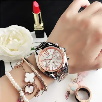 Aukso Žiūrėti Moterų, Prabangos Riešo Žiūrėti Multi Dial rožinė Aukso, Sidabro Vandeniui Nerūdijančio Plieno Watchband Suknelė Laikrodis zegarek damski