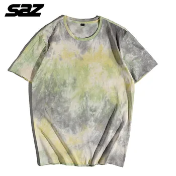 SAZ 2021 tie dažai T marškinėliai Vyrams Viršų trumpomis Rankovėmis Tee Camiseta prarasti Apvalios Kaklo Mados Atsitiktinis marškinėliai