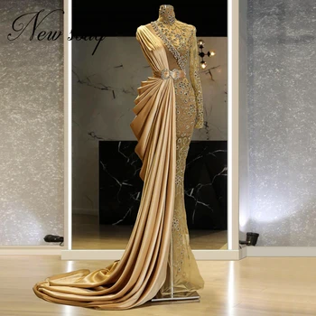 Naujas Dubajus Haute Šampano Oficialią Vakaro Suknelės Visiškai Duobute Undinė Vakaro Suknelės 2021 Rankų Darbo Moterų Promenadzie Suknelė Vakarėlis
