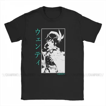Vyriški Ventenergio Genshin Poveikį T Shirts Anime Žaidimas Grynos Medvilnės Drabužius, Vintage Trumpas Rankovės Marškinėliai, Gimtadienio dovana, T-Shirt