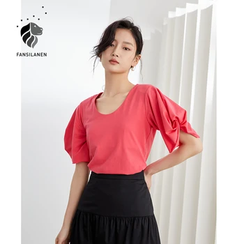 FANSILANEN Balta Rožė Raudona Juoda Susukti Trumpą rankovėmis T-shirt Moterims, 2021 Naujas Vasaros Dizaino Prasme Nišą Laisvalaikio Top Women Marškinėliai