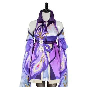 Žaidimas Genshin Poveikio Keqing Cosplay Kostiumas Kostiumą, Elegantiška Violetinė Suknelė Puikus Vienodas Helovinas Šalis Apranga Moterims