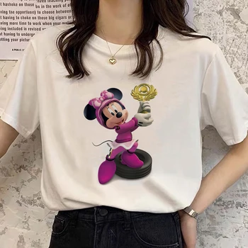 Disney Mielas Minnie Mouse Cos Undinėlė Arielis Animacinių Filmų Spausdinti Merginos Megztinis Chic White T-Shirt Atsitiktinis Mados Moterų Prarasti Tee