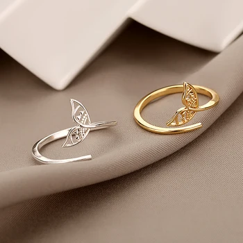 Mielas Žuvies Uodega Atidaryti Žiedas Už Moterų, Mažumų Dizaino Žiedas Korėjos Derliaus Estetinės Piršto Aukso Spalvos Žiedas Bižuterijos Femme