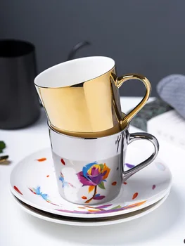 Kūrybos veidrodinio atspindžio taurės, asmeninį keraminės kavos puodelio nustatyti, European small luxury gold cup