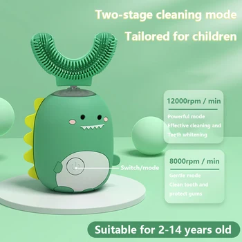 Smart 360 Laipsnių Vaikų Elektros dantų šepetėlį U Tipo Silicio mokamas Automatinis Ultragarsinis Dantis Dantų Šepetėliu Animacinių filmų Modelis