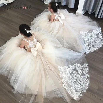 Balta Gėlė Mergina Dress 2021 Pearl Nėrinių Princesė Suknelė Mergina Rankovių Pirmosios Komunijos Suknelės, Vaikų Vestuvės Dress