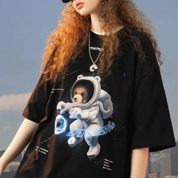 Grynos Medvilnės Hip-Hop Visatos Lokys Spausdinami T Marškinėliai Goth Punk Paaugliams Grafinis T Marškinėliai 2021 M. Vasarą Streetwear Korėjos, Japonijos Mados