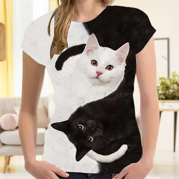 KARŠTO PARDAVIMO!!! Marškinėliai trumpomis Rankovėmis 3D Katės Spausdinti Viršuje Vyrai Moterys Spalvos Blokas, O Kaklo Palaidinė Vasarai