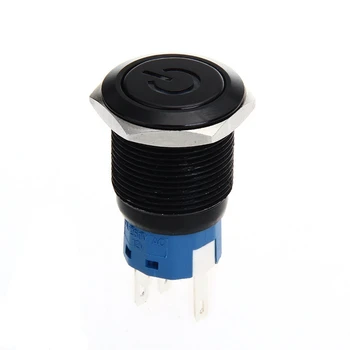 LED mygtukas mygtukas jungiklis 12V 19 mm, savaiminio fiksavimo jungiklis juoda