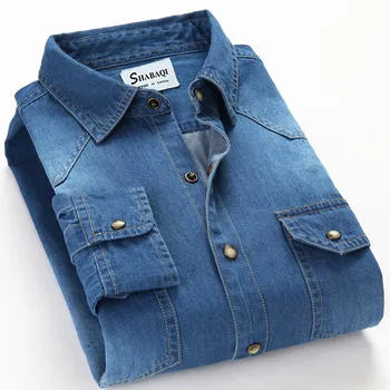 BAO SHAN classic prekės ženklo dvigubo kišenėje mygtuką medvilnės džinsinio marškinėliai 2021 m. pavasarį aukštos kokybės vyriški slim ilgomis rankovėmis marškinėliai