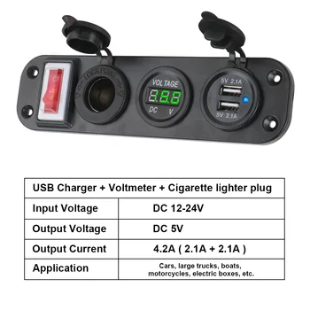 LEEPEE 12-24V Automobilinio Jungiklio Skydelis Dvigubas USB Automobilinis Įkroviklis Maitinimo Lizdą 5V 2.1 +2.1 LED Ekranas Digital Voltmeter