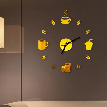 3D Kavos Modernus Sieninis Laikrodis Išjungti Namų Akrilo Taurės Formos Namų Apdailos Baterija Lipdukas Dovana Skaitmenine Virtuvė