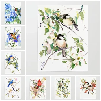 HD Atspausdintas Sienos Meno kūrinius Hummingbird Magpies Drobės Tapybai Šiuolaikinio Namų Dekoro Gėlės Plakatas Kambarį Modulinės Nuotraukas Įrėminti