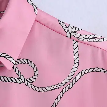 Za 2021 m. Pavasarį Moterys ilgomis rankovėmis Prarasti Slydimo Satino Palaidinė Minkštas komfortas Atspausdinta Marškinėliai Atsitiktinis Atvartas Single-breasted Šilko Chemise
