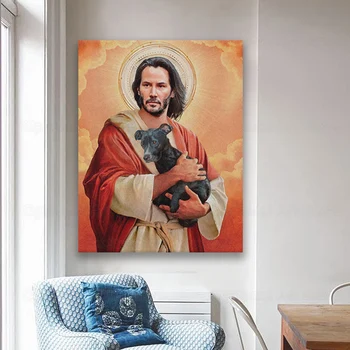 Modulinė Drobės Tapybos Meme Jėzus Namų Puošybai Keanu Reeves Nuotraukas Šiuolaikinės Šunelis Spausdinti Plakato Gyvenimo Kambario Sienos Menas