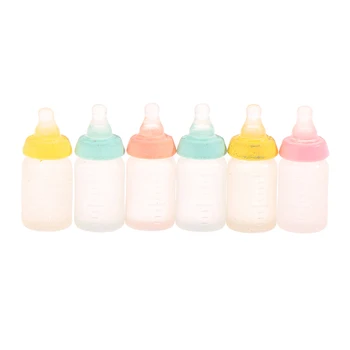 6Pcs Spalvinga Dervos Modeliavimas Mini Pieno Butelis Miniatiūriniai Kūdikių buteliukas Super Mielas Skaidrus Butelis 1:12 Lėlių Priedai