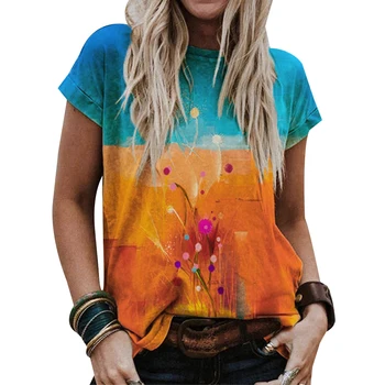 Moterų Retro Stiliaus Spausdinimo Mados T-shirt Apvalus Kaklas Moterų Tees Atsitiktinis Vasaros Gėlių Apvalios Kaklo Prarasti Viršūnes Mujer Camisetas D30