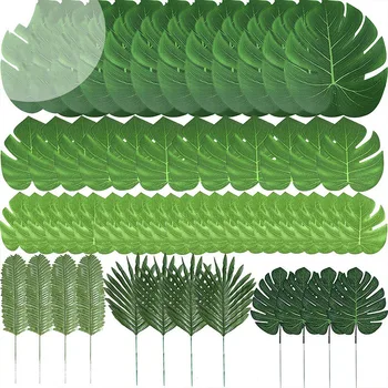 60 Vnt 6 Rūšių Dirbtinių Palmių Lapų, Tropinių Augalų Lapai Dirbtiniais Monstera Lapai, Stiebai už Havajų Luau Šalis Papuošalai, Jung
