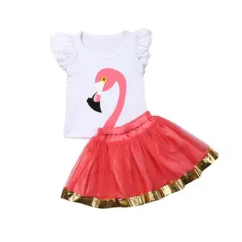 Vaikams Vaikiška Baby Girl Flamingo Spausdinti Liemenė marškinėliai tankų+Tiulio Tutu Sijonas Komplektus Nustatyti Dr2pcs
