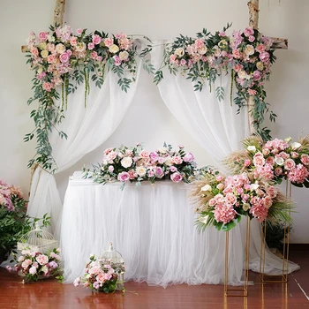 Tinkinti Vestuvių Fone, Pink Gėlių Trikampis Gėlių Eilės Dirbtines Dekoracijas, Dekoratyvinės Gėlės Netikrą Gėlių išdėstymas