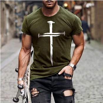 Vyriški Jėzaus Kristaus kryžiaus 3d atspausdintas t-shirt vasaros atsitiktinis visas rungtynes, mados trumparankoviai negabaritinių apvalios kaklo streetwear
