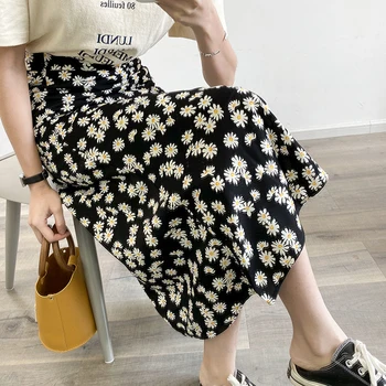 Elastinga juosta vasaros aukšto liemens sijonas moterų mados gėlių daisy 2020 ilgas sijonas moterų Harajuku korėjos streetwear Плавки женски