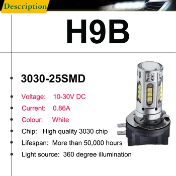 2 Vnt H9B 64243 C'ree Chip 25SMD LED Lemputė Didelės Galios Automobilių Žibintų Auto Žibintas Priešrūkinis Tolimosios šviesos Žibintai 6000K 12V 24V