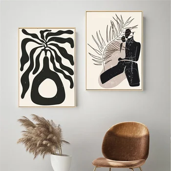 Matisse Abstraktus Mergina Kūno Linijos Tapybos Drobės Juoda Smėlio Minimalistinio Iliustracija Sienos Meno Plakatas ir Spausdinimo Šiaurės šalių Namų Dekoro