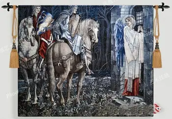 Europos Viduramžių Stiliaus Siuvinėjimas Medvilnės, Žakardinės Klasikinės Tekstilės Antklodė Prabangūs Apdaila Meno Riteris Grįžta 120*100 cm