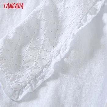 Tangada Moterų Retro Baltos Medvilnės Pareiškimą Apykaklės Marškinėliai trumpomis Rankovėmis Chic Moterų Trumpa Palaidinė Marškinėliai Topai 6H101