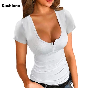 Cashiona Plius Dydis Moterų, T-shirt Ladies Elegantiškas Laisvalaikio Atsitiktinis Moterų Top Vėliau kaip 2021 M. Vasarą V-kaklo, Trišakiai Marškinėliai Seksuali Puloveriai