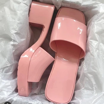 Nauja siunta Atidaryti Tne Platfrom Aukšti Kulniukai Kietojo PVC Prekės ženklo Dizainas Vasaros moterų Sandalai Lauko Šlepetes Aikštėje Kojų Moterų Batai