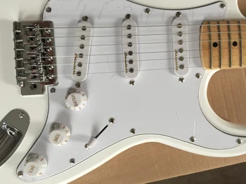2021 Aukščiausios kokybės FPST-1006 balta spalva kieto kūno balta pickguard klevas fretboard elektrinė gitara, Nemokamas pristatymas