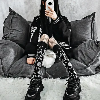 Harajuku Tamsiai Magija Star Mėnulis Kelio Kojinės Moterims Mergina Gothic Punk Streetwear Mall Goth JK Mokyklos Atsitiktinis Retro Ouija Lenta Ilgai