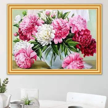 5D Visa Diamond Tapybos gėlių Rose Kryželiu Diamond Siuvinėjimo Mozaika, Pink Gėlių vaza Nuotrauką Strazdų Dekoro Dovana
