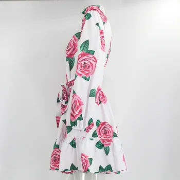 Vasaros Suknelė Retro Boho Moterų Golfo Gėlių Spausdinti Seksuali Mini Suknelė Žibintų Rankovės Šalis suknelė Vestidos