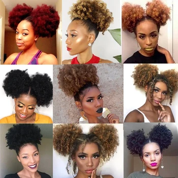Trumpas Afro Sluoksniuotos Sintetinių Plaukų Bun Garbanotas Chignon Hairpiece Už Juodaodžių Moterų Raišteliu Plaukai Surišti Į Uodegą Keistą Šukuosena Įrašą Plaukų Priauginimas