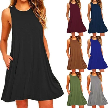 2021 Moterų Vasaros Atsitiktinis Sūpynės Palaidinė Suknelės Paplūdimio Cover Up Su Kišenėmis Plius Dydis Prarasti Palaidinė-Suknelė