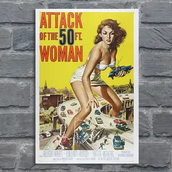 Senovinių Plakatų, Filmų Ataka 50 Pėdų Moteris Sienos Plakatas, Retro Kino Audinio Meno Spaudiniai, 1958 M. Filmų Plakatų