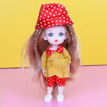 Kilnojamojo, Šlifuota Mini 14 Sąnarių 16cm 1/12 Baby Doll 3D Mėlynos Akys Mados Suknelė Iki BJD Lėlės 