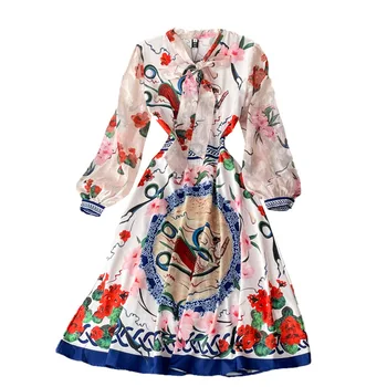 Prancūzijos retro stiliaus rūmai peteliškę spausdinti suknelė ilgomis rankovėmis slim lieknėjimo-line sijonas, suknelė, sijonas