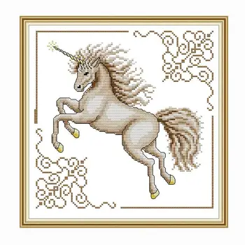 Džiaugsmas Sekmadienį Kryželiu Rinkinys White Horse Vienaragis Modelis, Medvilnė, Siuvinėjimas, Rankinis Rankdarbiams Nustatyti Šiuolaikinių Namų Puošybai Tapyba