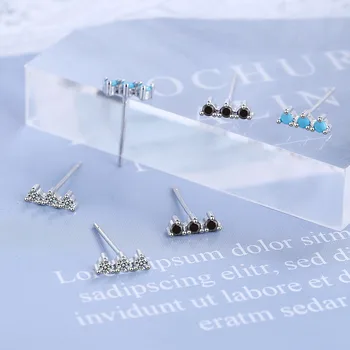 V-448 Eilės deimantų auskarai mėlyna pušies cirkonio diamond temperamentas paprasta moteris mažų ausų papuošalai