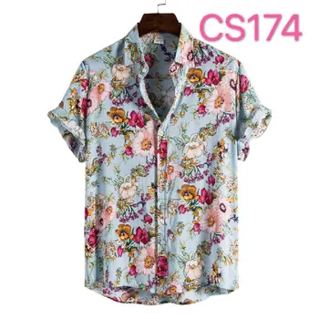 2021 Havajų gražių gėlių paplūdimio stiliaus marškinėliai serijos aukštos kokybės medvilnės trumparankoviai atvartas marškinėliai