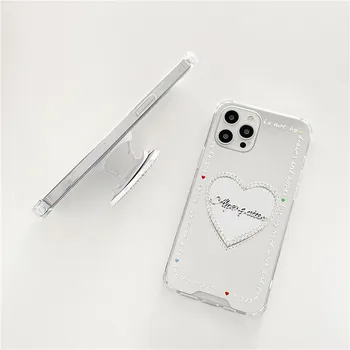 Veidrodis Atramą Meilė Širdies Laikiklis Telefono Caeses Iphone 12 11 Pro Max Mini 7 8 Plius Xr Xs Max X SE 2020 Sunku Akrilo Dangčiu