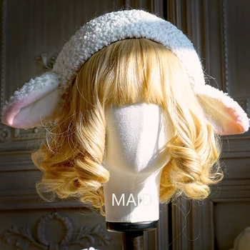 Originalaus dizaino avių ausies pliušinis beretė ėriukų vilnos Lolita rankų