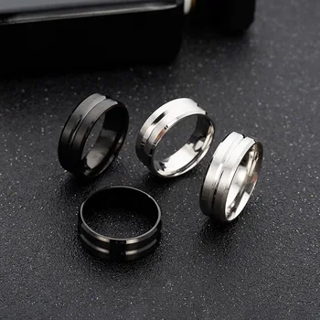 Juodas žiedas vyrams ir moterims groove nerūdijančio plieno vestuviniai žiedai mados paprasta heteroseksualių žiedas atsitiktinis vyrų ir moterų papuošalai