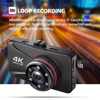 Automobilių DVR Camera, Vaizdo magnetofoną, Dashcam, Diktofonas Stovėjimo Stebėti 4K Ultra HD Brūkšnys Cam 3 Colių vaizdo Kameros prietaisų Skydelio 150° Plataus Kampo